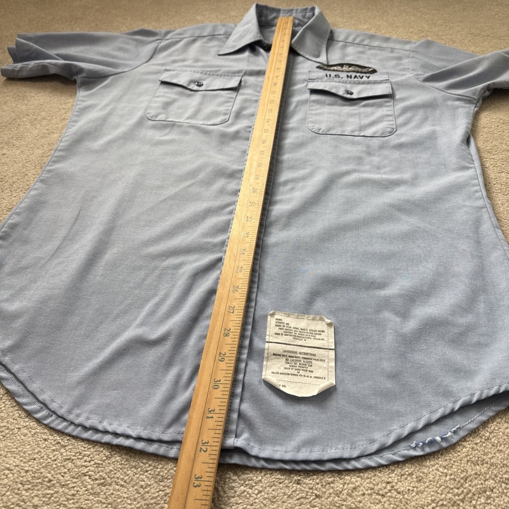 US Navy Submarine Service Chambray Blue S/S Utility Work Shirt Sz L 90s - Picture 6 of 10